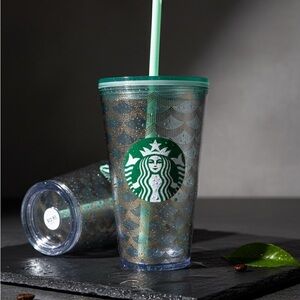 NWT Starbucks 2014 Dot Collection Siren Scale Tumbler 16oz Gold Black